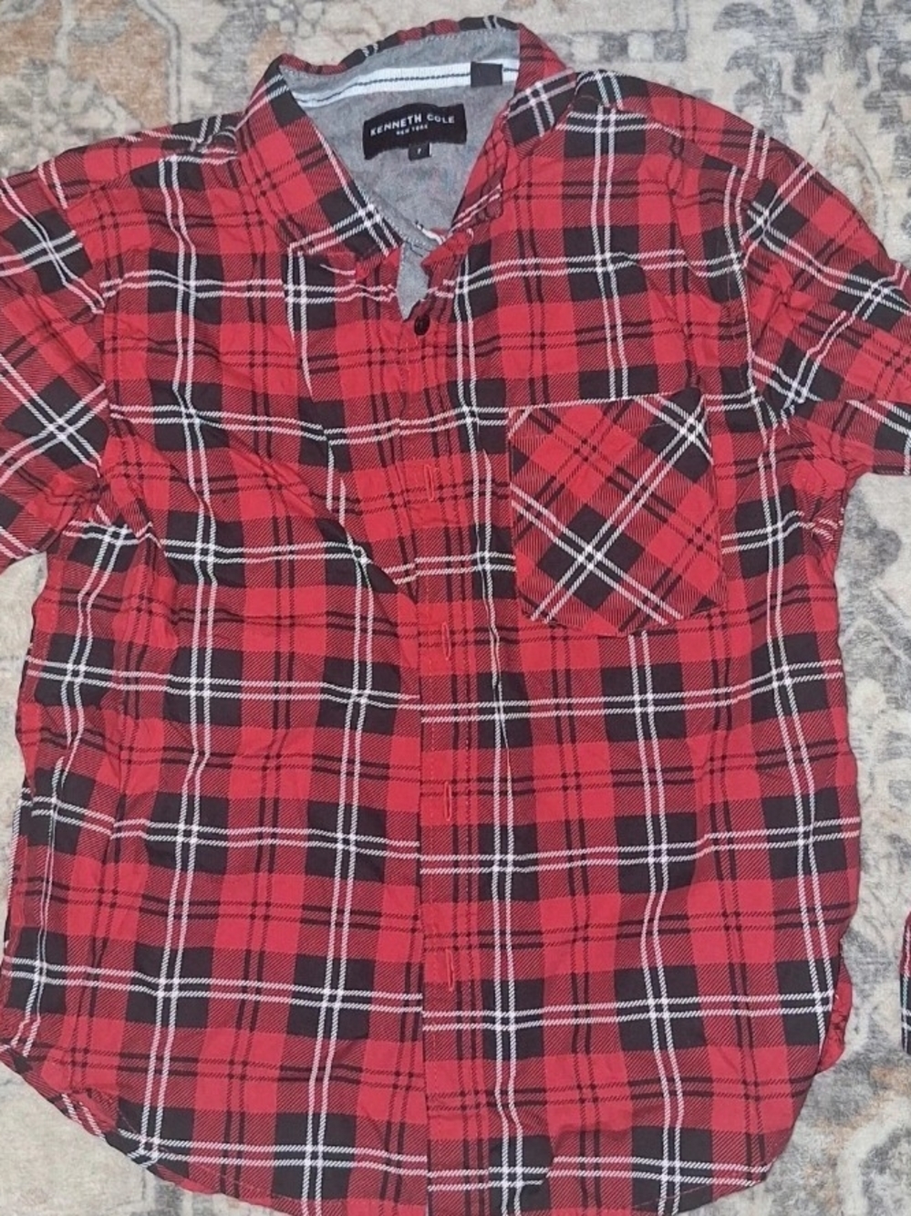 Kenneth Cole Red & Black Plaid Long-Sleeve Button-Down
